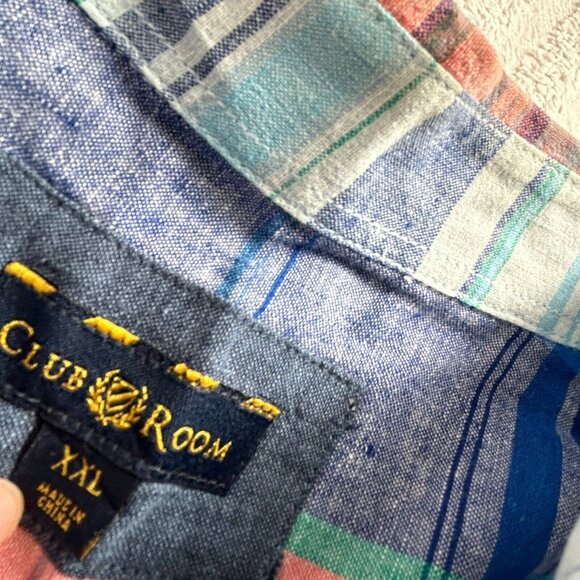 Club Room Men's Plaid Pattern Short Sleeve Casual Button Up Shirt Blue XXL - Picture 3 of 8